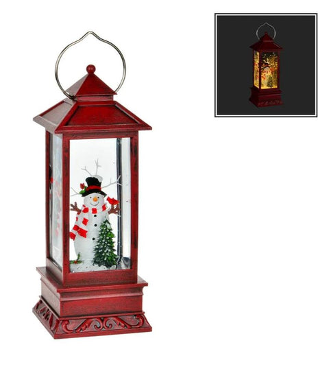 Lanterne rouge et bonhomme de neige