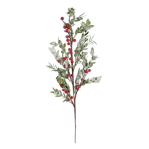 Branche décorative givrée avec baies rouges