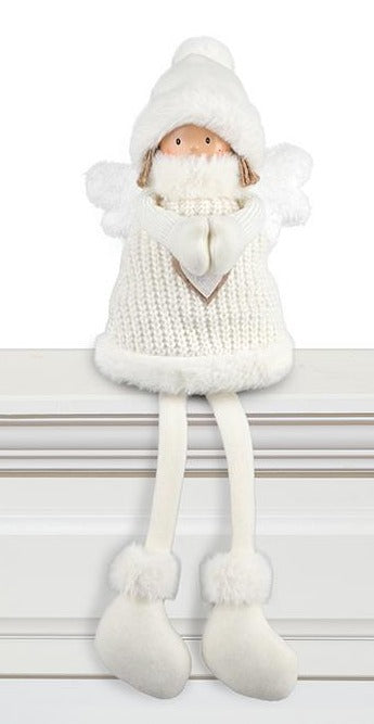 Ange assis en tissu blanc