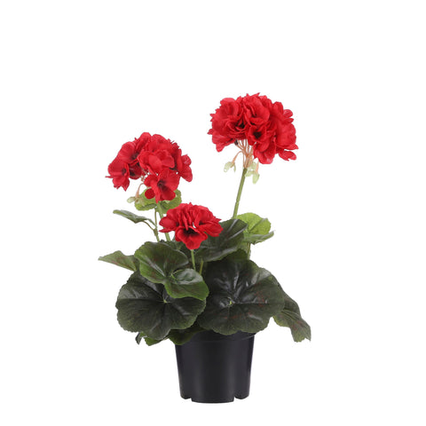 Géranium rouge artificiel en pot