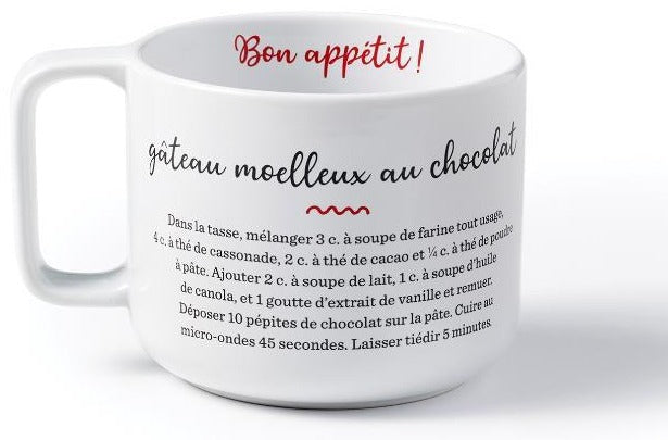 Tasse avec recette de gâteau au chocolat Ricardo