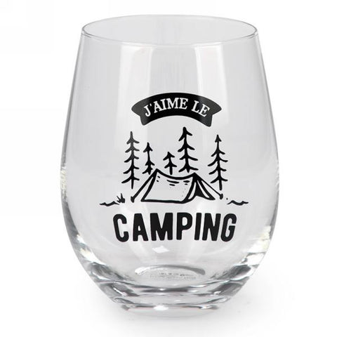 Verre à vin sans pied "J'aime le camping"