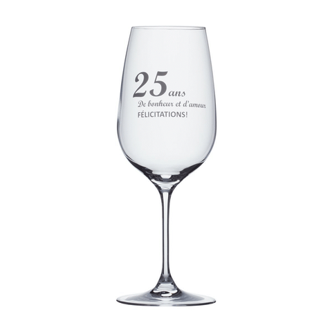 Coupe de vin "25 ans d'amour et de bonheur - Félicitations!"